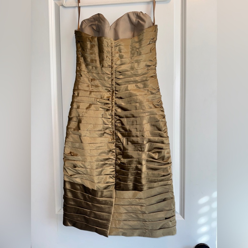 Strapless Gold Ruched Bodycon Dress - Picture 3 of 12